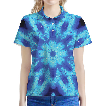 Blue Snowflake Kaleidoscope Print Women's Polo Shirt