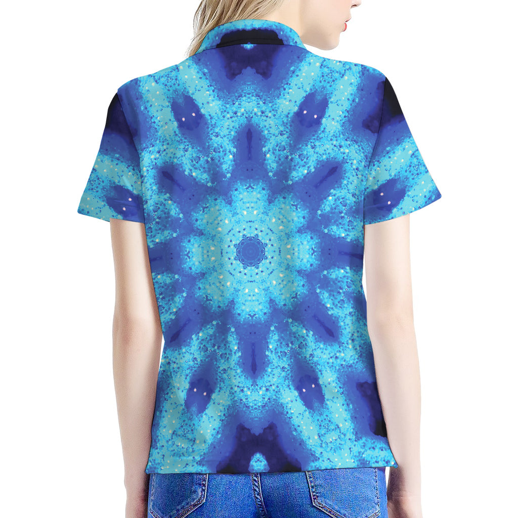Blue Snowflake Kaleidoscope Print Women's Polo Shirt