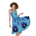 Blue Snowflake Kaleidoscope Print Sleeveless Knee Length Dress