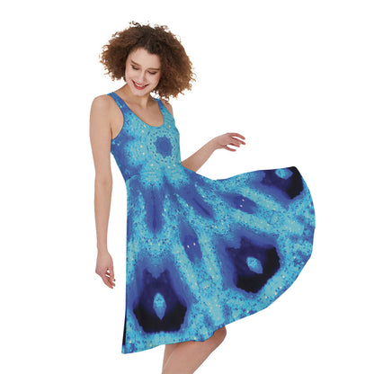 Blue Snowflake Kaleidoscope Print Women's Sleeveless Dress