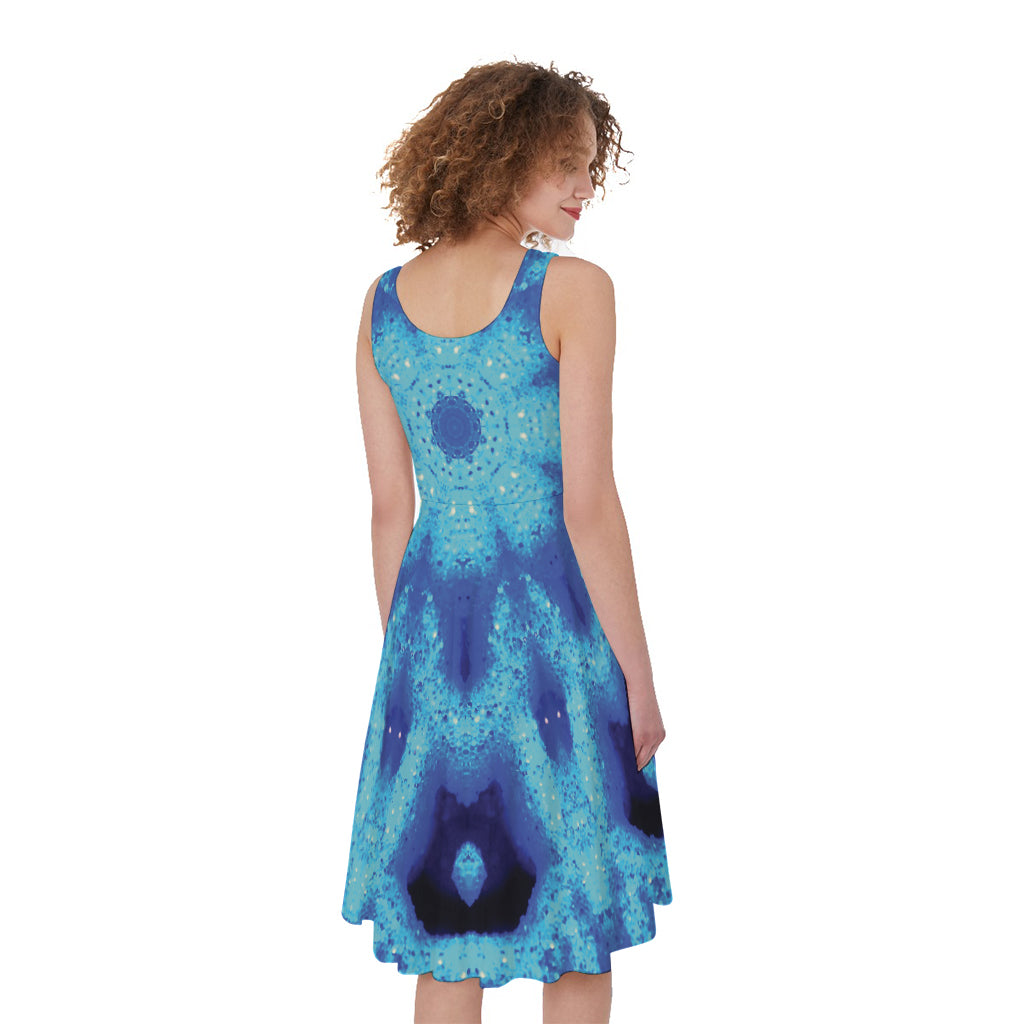 Blue Snowflake Kaleidoscope Print Women's Sleeveless Dress