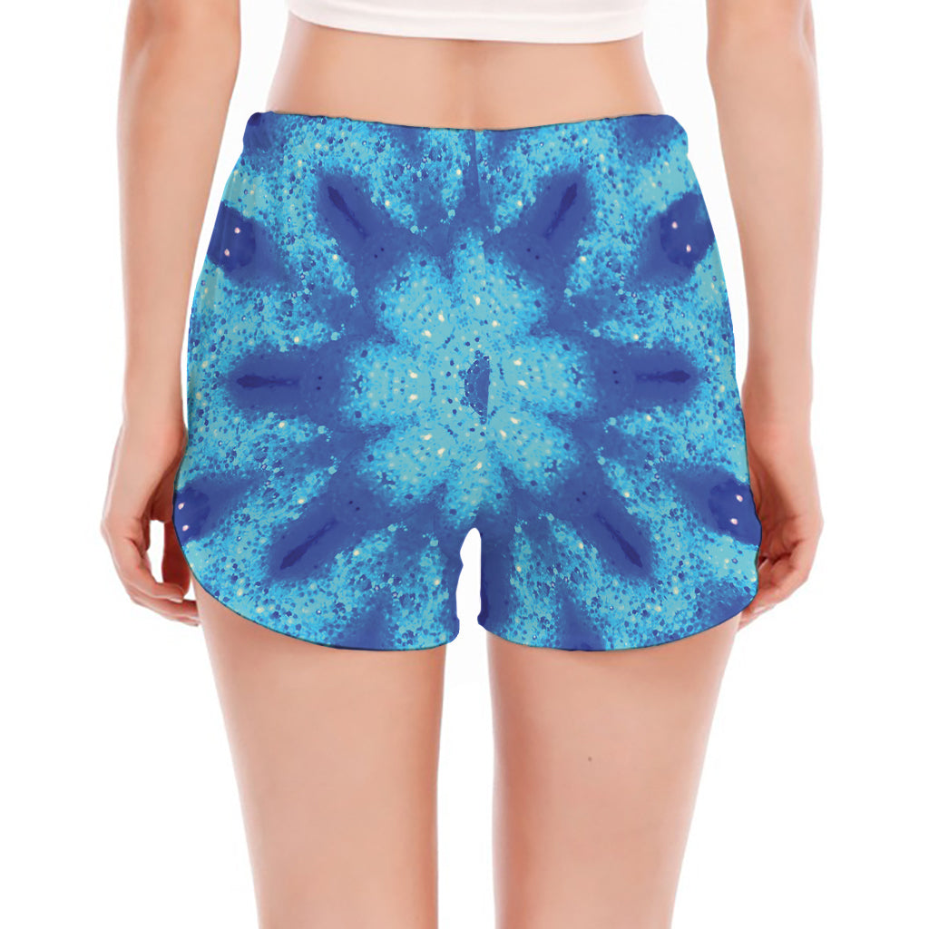 Blue Snowflake Kaleidoscope Print Women's Split Running Shorts