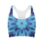 Blue Snowflake Kaleidoscope Print Women's Sports Bra
