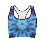 Blue Snowflake Kaleidoscope Print Women's Sports Bra