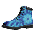 Blue Snowflake Kaleidoscope Print Padded Collar Lace Up Boots