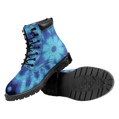 Blue Snowflake Kaleidoscope Print Work Boots
