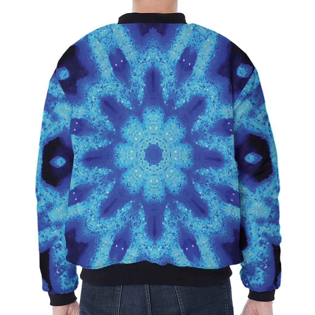 Blue Snowflake Kaleidoscope Print Zip Sleeve Bomber Jacket