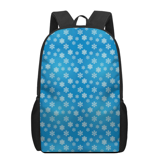Blue Snowflake Pattern Print 17 Inch Backpack