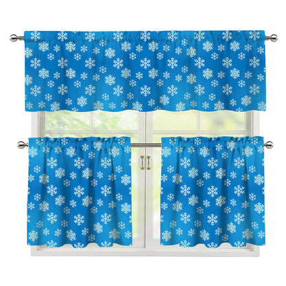 Blue Snowflake Pattern Print 3 Piece Kitchen Curtains