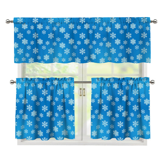 Blue Snowflake Pattern Print 3 Piece Kitchen Curtains