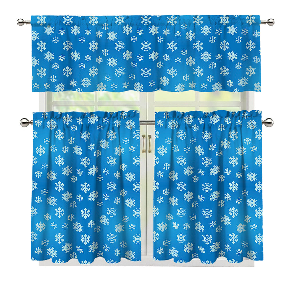 Blue Snowflake Pattern Print 3 Piece Kitchen Curtains