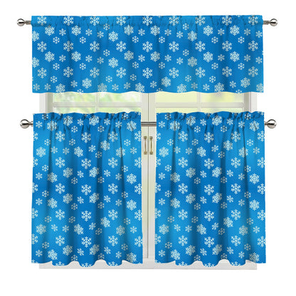 Blue Snowflake Pattern Print 3 Piece Kitchen Curtains