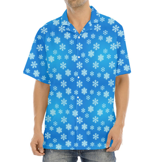 Blue Snowflake Pattern Print Aloha Shirt