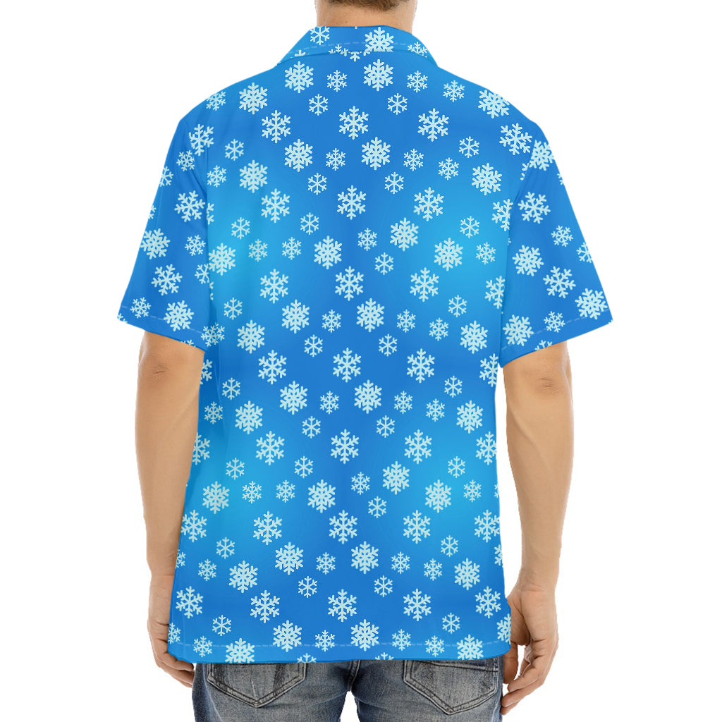 Blue Snowflake Pattern Print Aloha Shirt