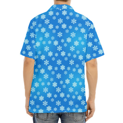 Blue Snowflake Pattern Print Aloha Shirt