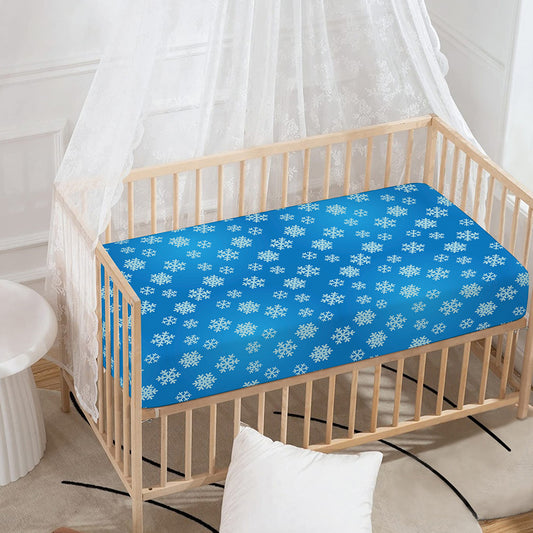 Blue Snowflake Pattern Print Baby Crib Sheet