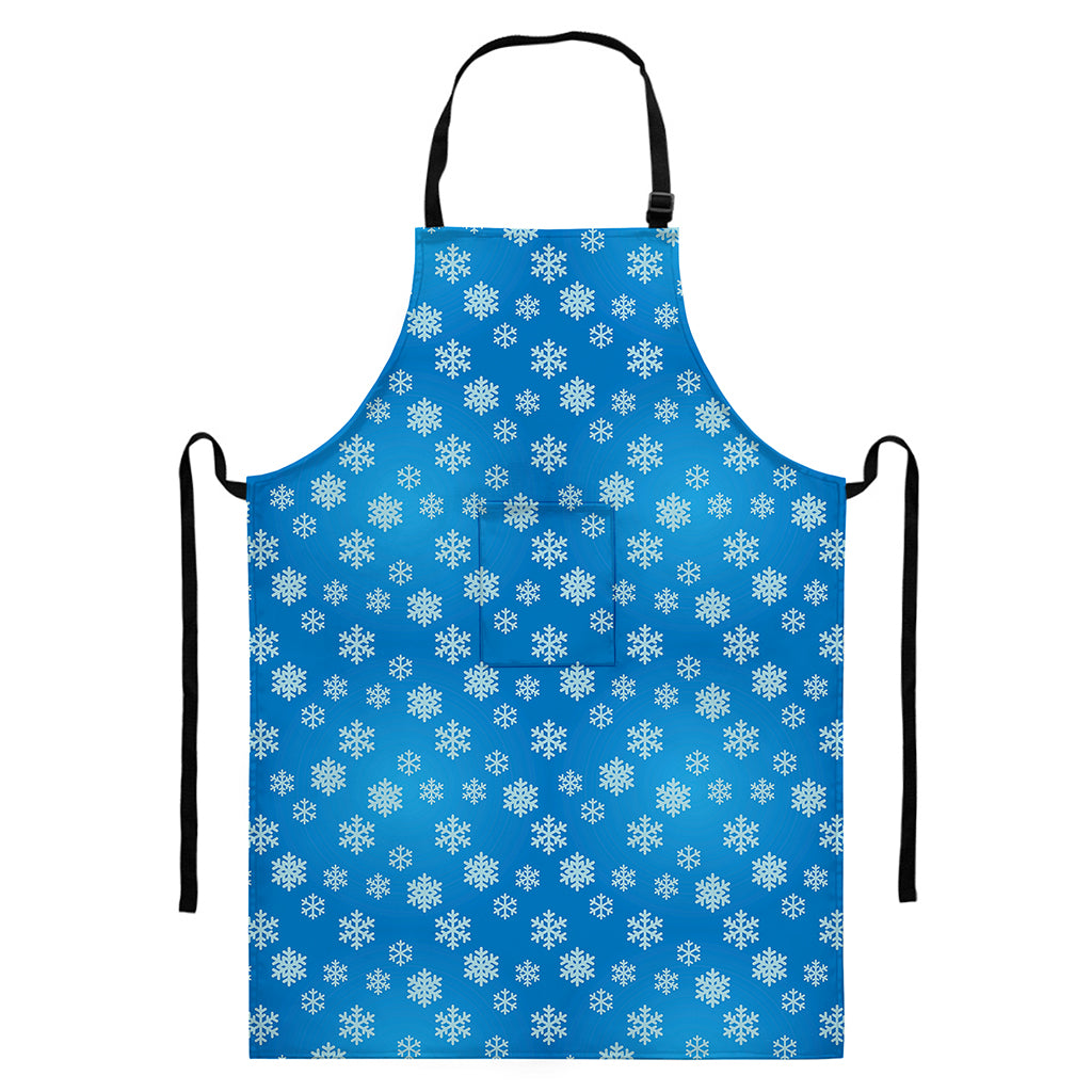Blue Snowflake Pattern Print Bib Apron With Pocket