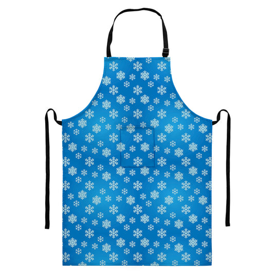 Blue Snowflake Pattern Print Bib Apron With Pocket