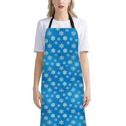 Blue Snowflake Pattern Print Bib Apron With Pocket