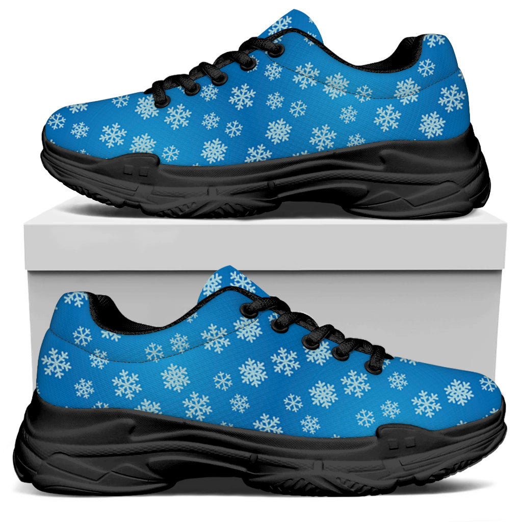 Blue Snowflake Pattern Print Black Chunky Shoes
