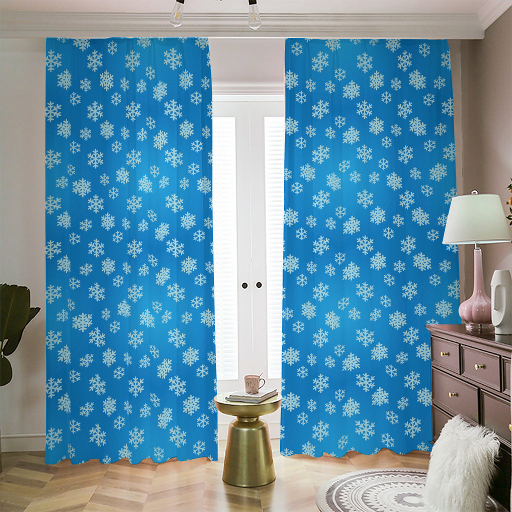Blue Snowflake Pattern Print Blackout Pencil Pleat Curtains