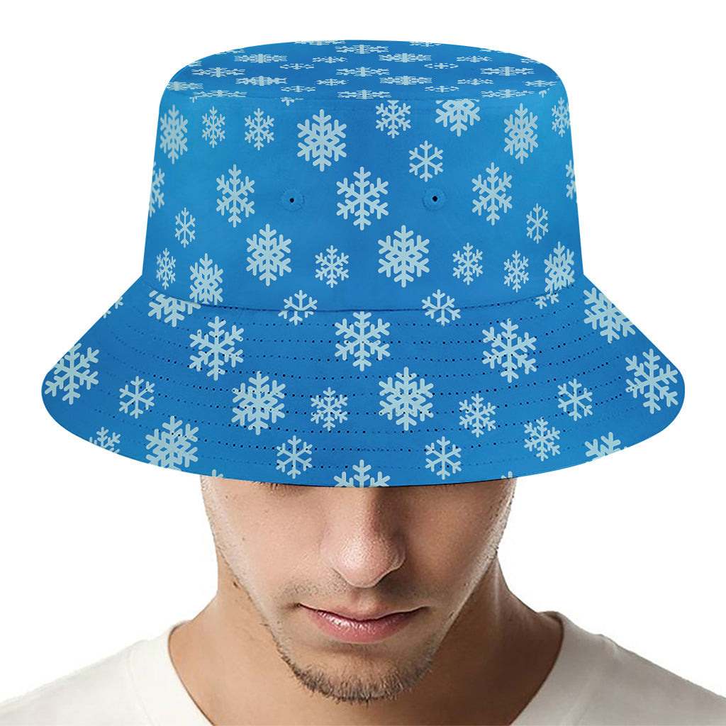 Blue Snowflake Pattern Print Bucket Hat