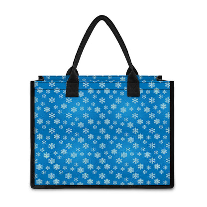 Blue Snowflake Pattern Print Canvas Tote Bag