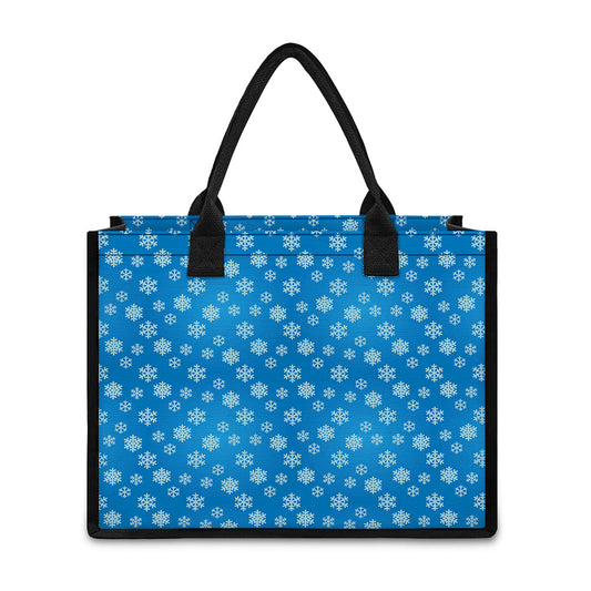Blue Snowflake Pattern Print Canvas Tote Bag