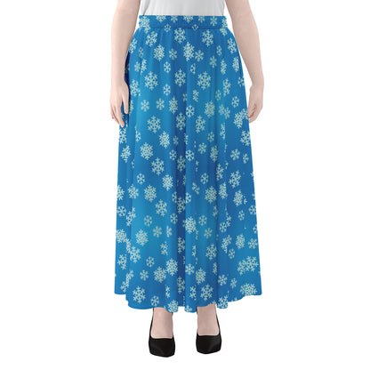 Blue Snowflake Pattern Print Chiffon Maxi Skirt
