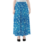 Blue Snowflake Pattern Print Chiffon Maxi Skirt
