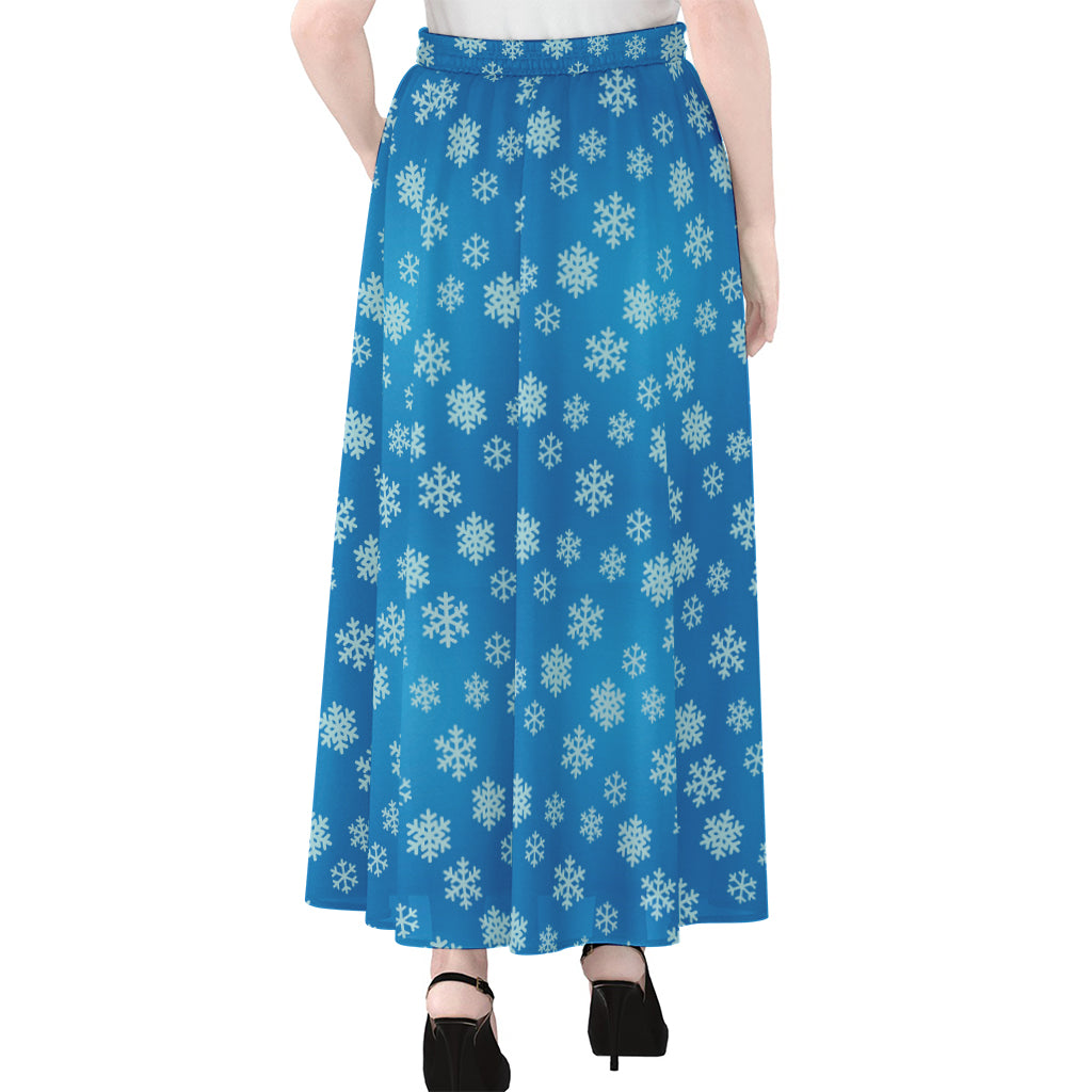 Blue Snowflake Pattern Print Chiffon Maxi Skirt