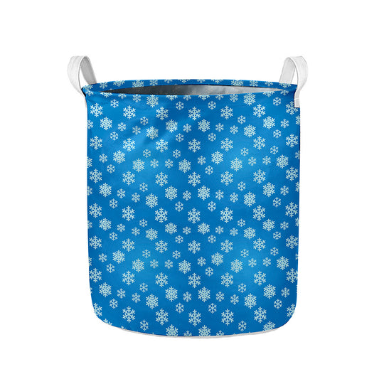 Blue Snowflake Pattern Print Collapsible Laundry Basket