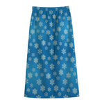 Blue Snowflake Pattern Print Cotton Front Slit Maxi Skirt