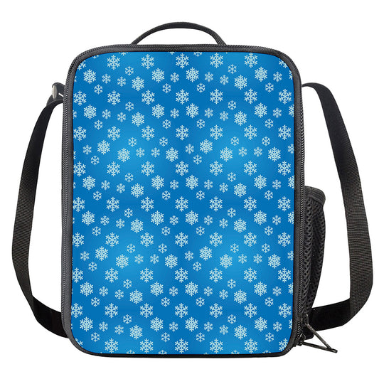 Blue Snowflake Pattern Print Crossbody Lunch Bag