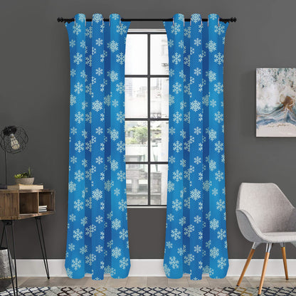 Blue Snowflake Pattern Print Curtain