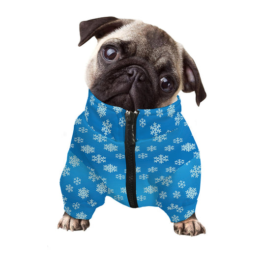 Blue Snowflake Pattern Print Dog Zip Up Jacket