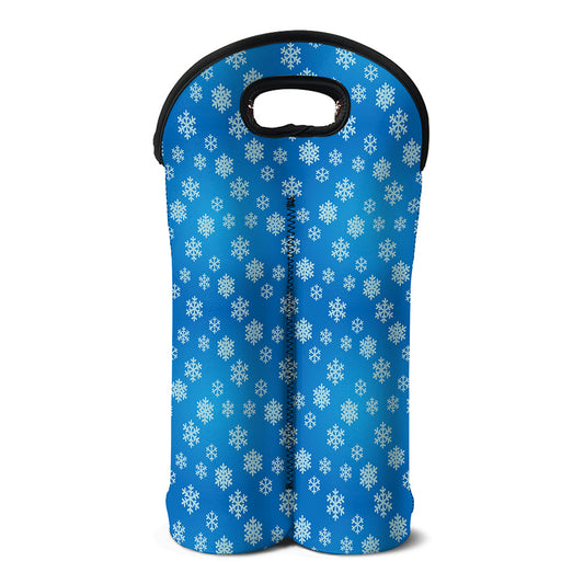 Blue Snowflake Pattern Print Double Neoprene Wine Tote