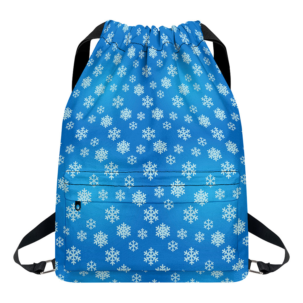 Blue Snowflake Pattern Print Drawstring Backpack