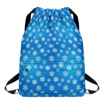 Blue Snowflake Pattern Print Drawstring Backpack