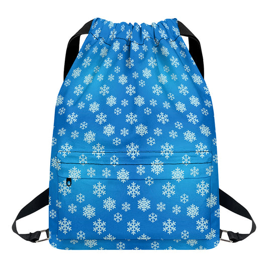 Blue Snowflake Pattern Print Drawstring Backpack
