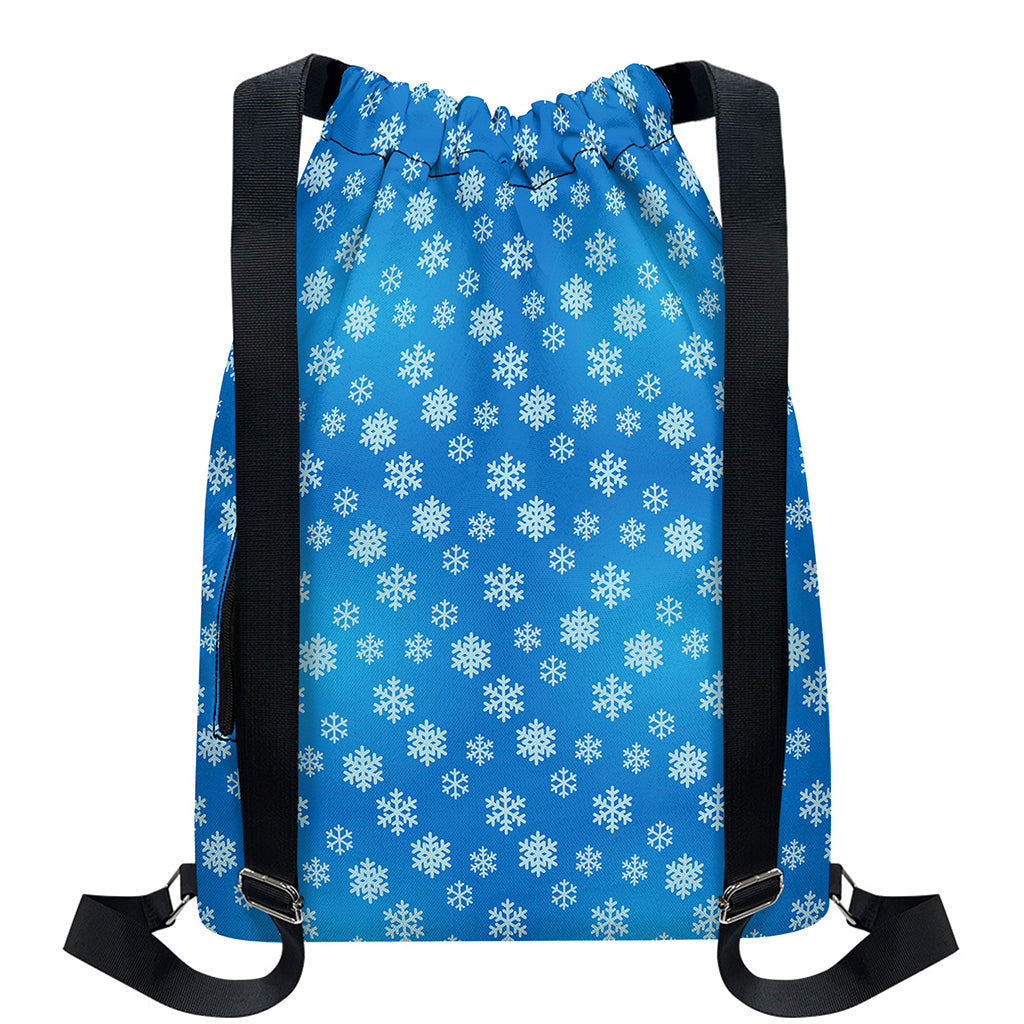 Blue Snowflake Pattern Print Drawstring Backpack