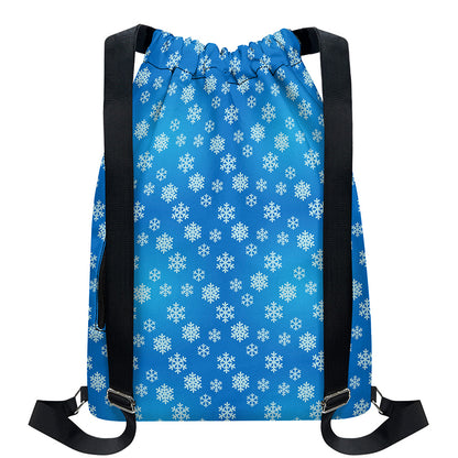 Blue Snowflake Pattern Print Drawstring Backpack