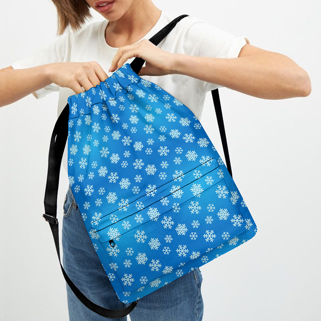 Blue Snowflake Pattern Print Drawstring Backpack