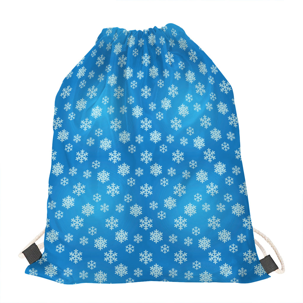 Blue Snowflake Pattern Print Drawstring Bag