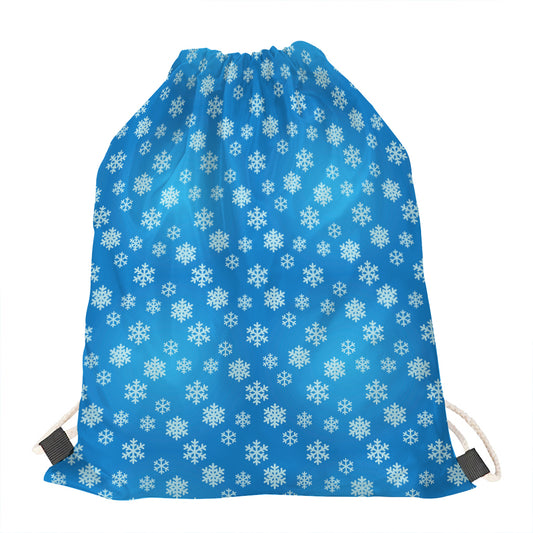 Blue Snowflake Pattern Print Drawstring Bag