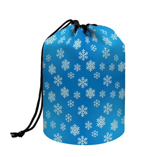 Blue Snowflake Pattern Print Drawstring Makeup Bag