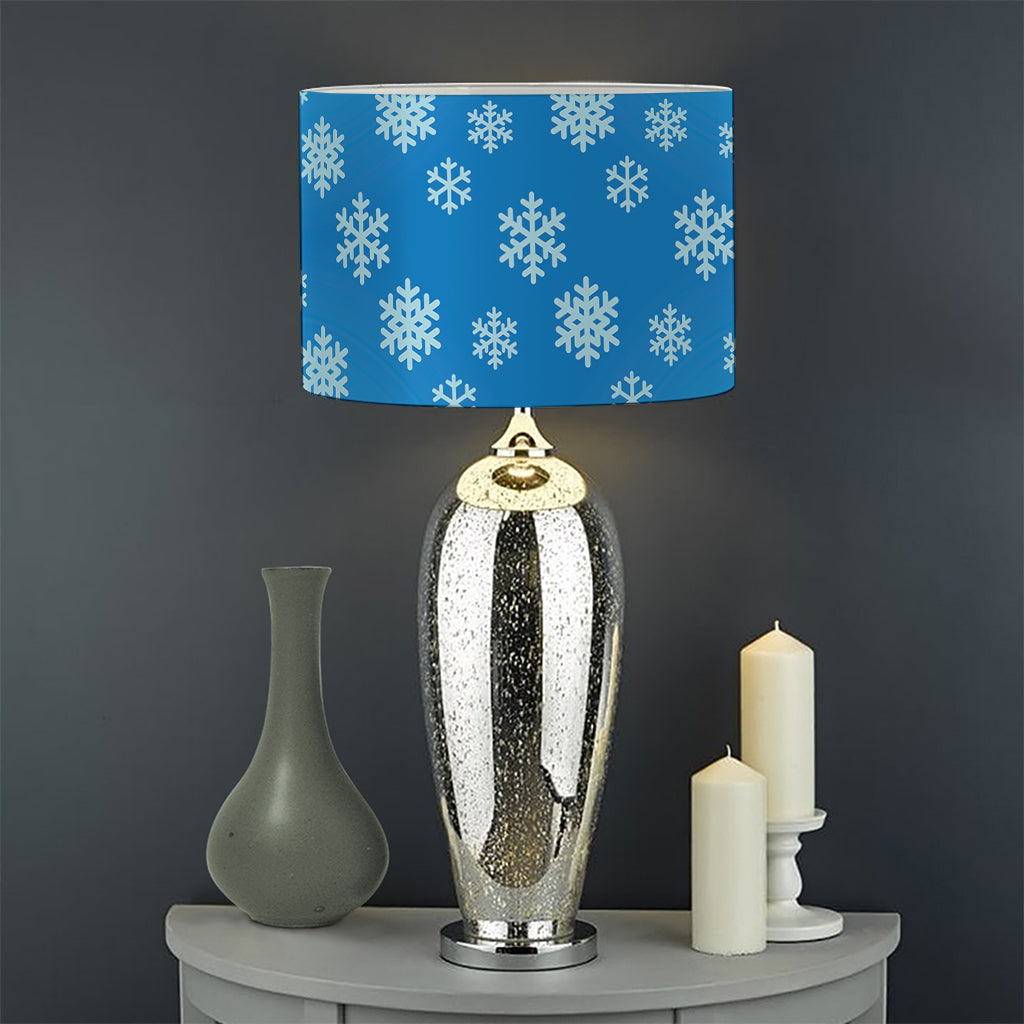 Blue Snowflake Pattern Print Drum Lamp Shade