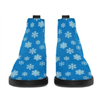 Blue Snowflake Pattern Print Flat Ankle Boots