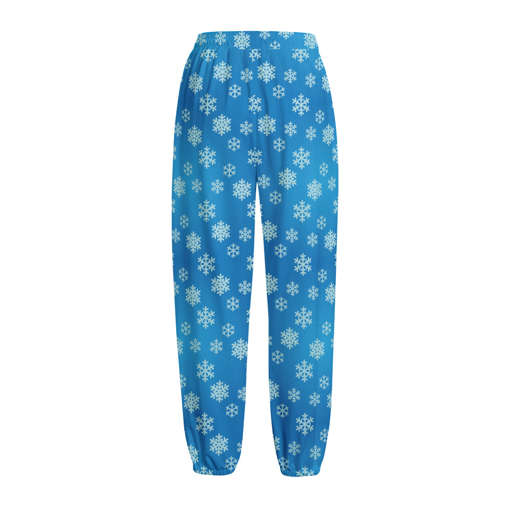 Blue Snowflake Pattern Print Fleece Lined Knit Pants