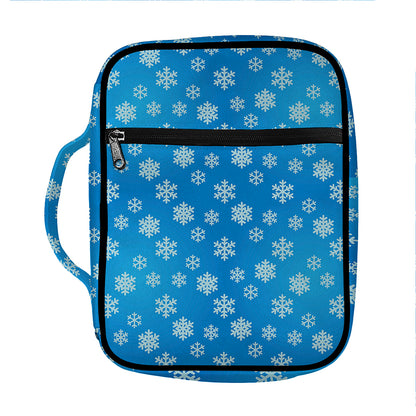 Blue Snowflake Pattern Print Front Pocket Bible Bag